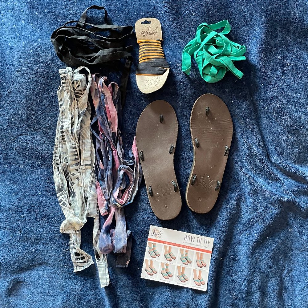 Sseko Designs Ribbon Sandals w/ lots of ribbons